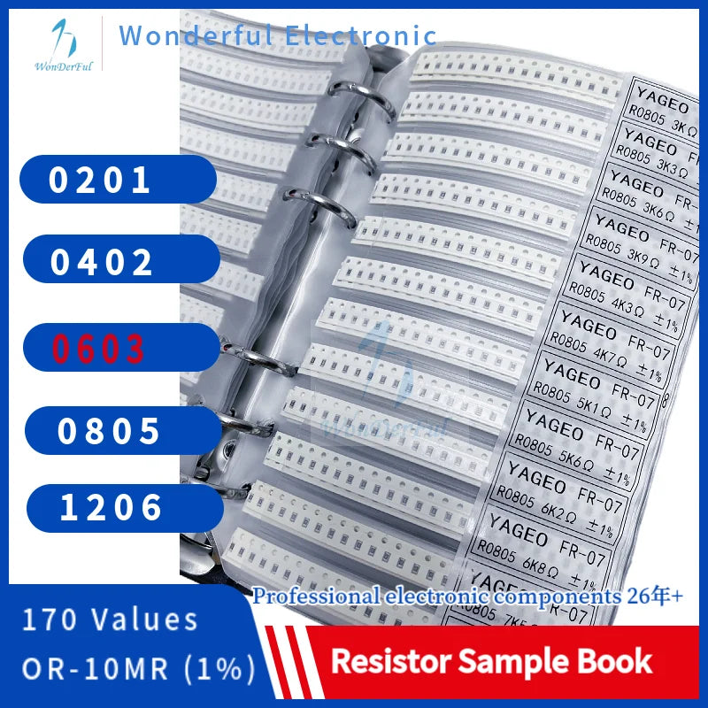 Resistor Kit SMD Sample Book 0603 Chip Resistor Assortment Kit 1206 0805 0402 02011% FR-07 SMT 170 Values 0R-10M Smd Sample Book
