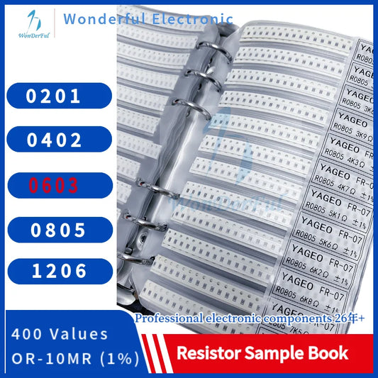Resistor Kit SMD 0603Sample Book Chip Resistor Assortment Kit 1206 0805 0201 0402 1% FR-07 SMT 400 Values 0R-10M Smd Sample Book