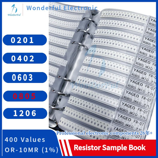 Resistor Kit SMD 0805Sample Book Chip Resistor Assortment Kit 1206 0201 0603 0402 1% FR-07 SMT 400 Values 0R-10M Smd Sample Book