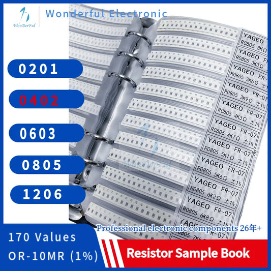Resistor Kit SMD Sample Book 0402 Chip Resistor Assortment Kit 1206 0805 02011% FR-07 SMT 170 Values 0R-10M Smd Sample Book