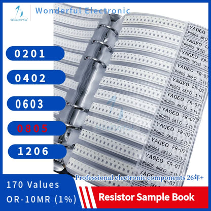 Resistor Kit SMD Sample Book 0805 Chip Resistor Assortment Kit 1206 0603 0402 02011% FR-07 SMT 170 Values 0R-10M Smd Sample Book