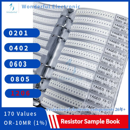 Resistor Kit SMD Sample Book 1206 Chip Resistor Assortment Kit 0603 0805 0402 02011% FR-07 SMT 170 Values 0R-10M Smd Sample Book