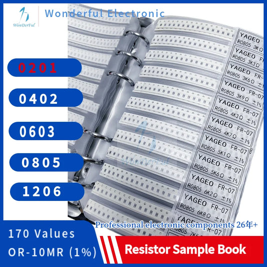 Resistor Kit SMD Sample Book Chip  0201Resistor Assortment Kit1206 0805 0603 0402 1% FR-07 SMT 170 Values 0R-10M Smd Sample Book