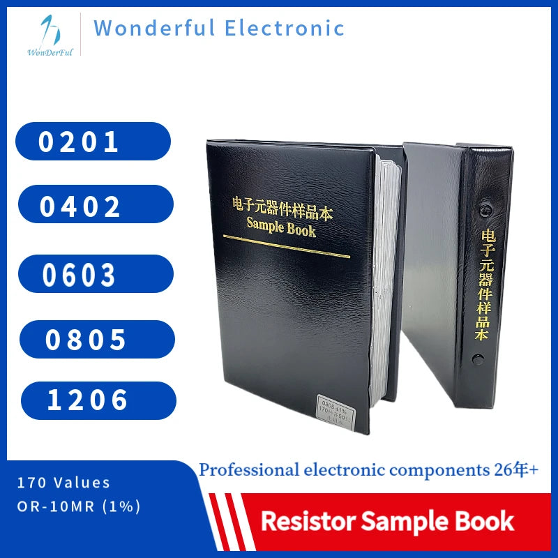 Resistor Kit SMD Sample Book Chip  0201Resistor Assortment Kit1206 0805 0603 0402 1% FR-07 SMT 170 Values 0R-10M Smd Sample Book